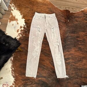 American Eagle Outfitters Light Gray Distressed High Rise Jeans